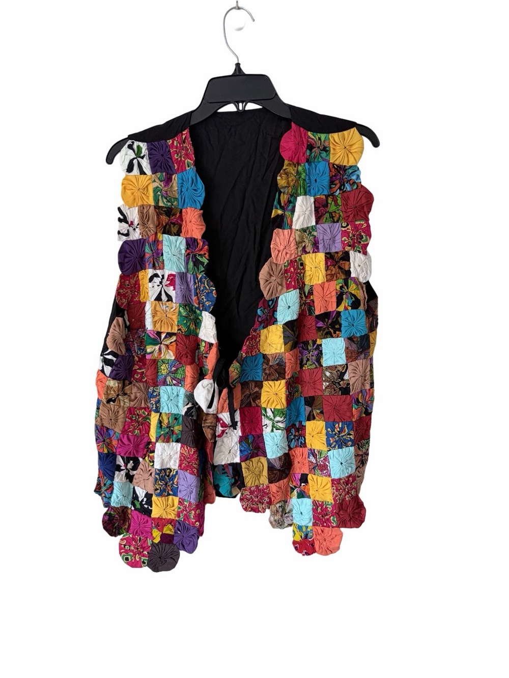 Vintage Theo Multicolor Yo-yo Quilt Patchwork Rayon Vest Size Large